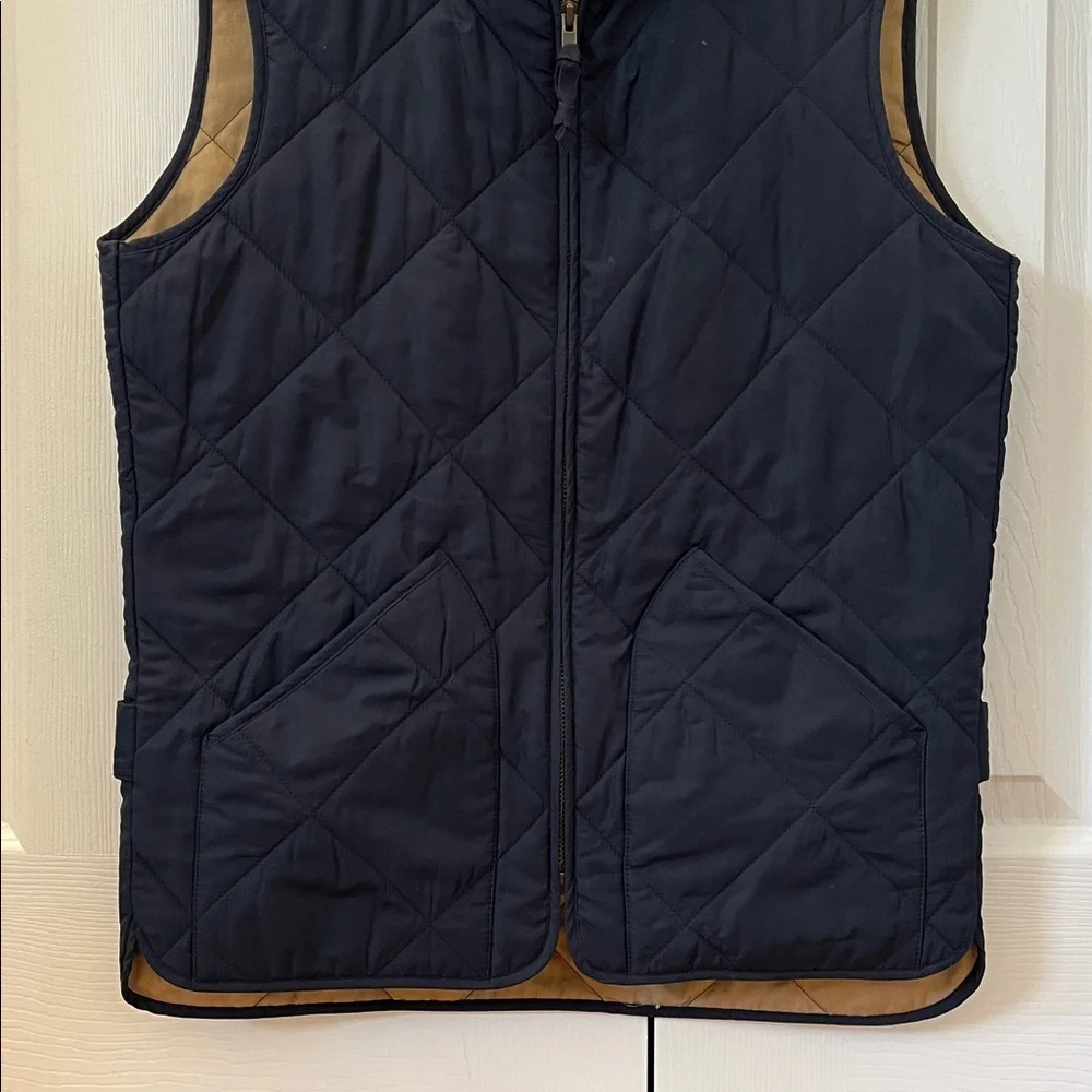 J Crew Mens Quilted Vest Dark Blue Tan Size XS